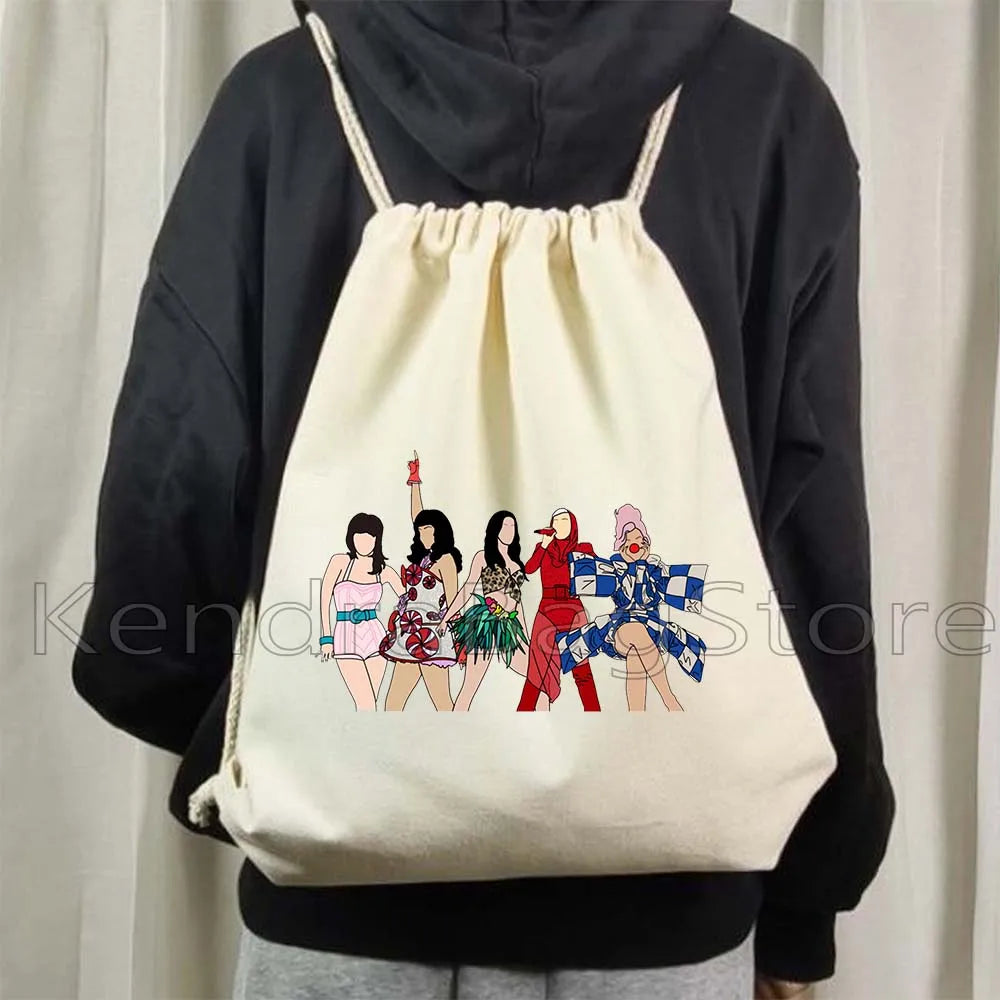 Fashion Spice Girls Print Canvas Drawstring Bags Soccer Backpack Gym - GilloServ