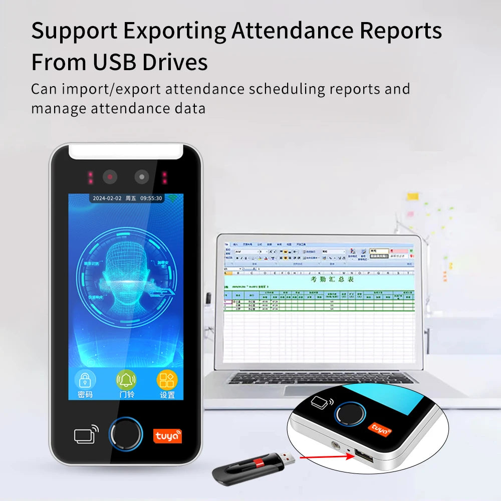 5 inch Touch Screen Server WIFI Tuya Face Recognition Fingerprint Access Control With RFID Reader Face Time Attendance Machine - GilloServ
