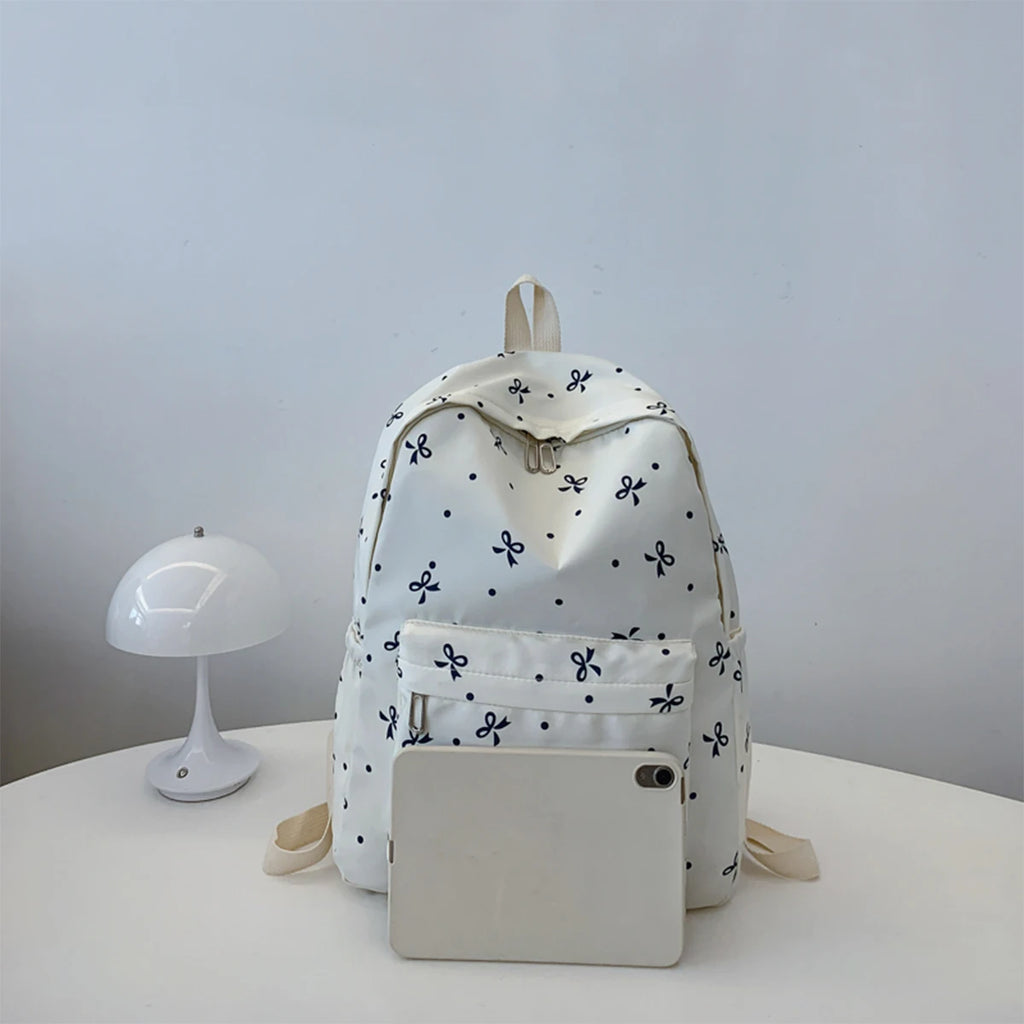 Back To School Backpack Playful Bow Print Bookbag Quilted Comfort and Multi-Pocket Organization System for Women's Campus Life - GilloServ