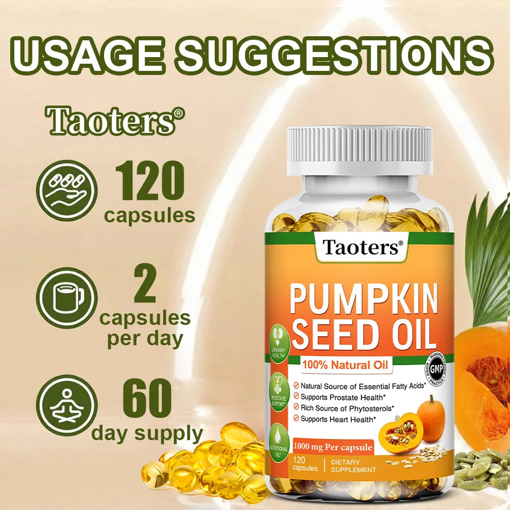 Pumpkin Seed Oil - Supports Prostate Health and Hair Growth, Enhances Brain Function, Urinary Tract Support - 120 Capsules - GilloServ