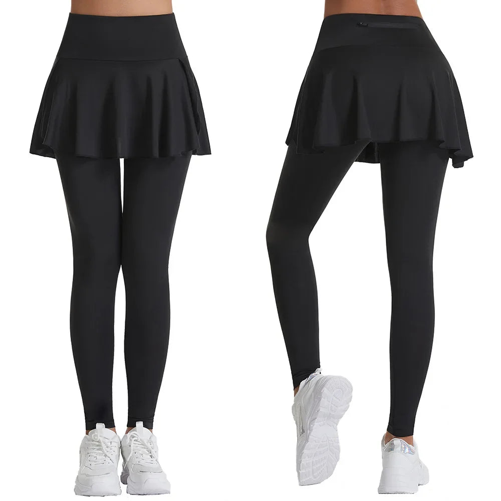 Women High Waist Leggings Solid Color Tennis Pleated Skirts Autumn Winter Fitness Sports - GilloServ