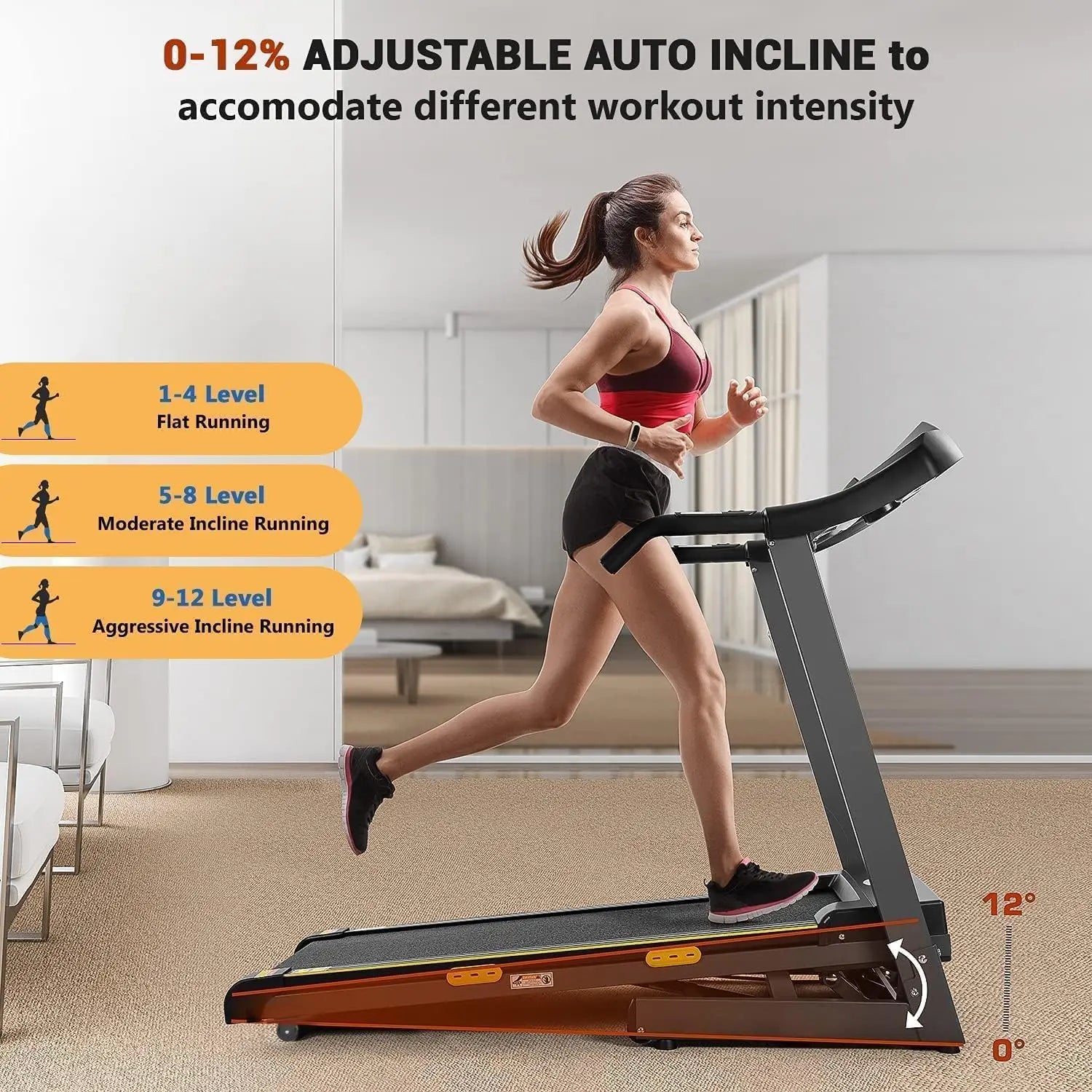 Treadmill with Auto Incline Folding Electric Running Machine 17'' Electric Treadmills 2.5HP/8.5MPH with 15 Training Programs - GilloServ