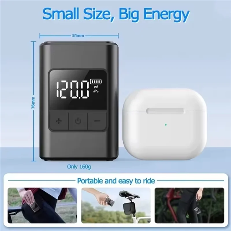 High Pressure Inflator Portable Mini Electric Bike Pump 120PSI 1300Mah - GilloServ