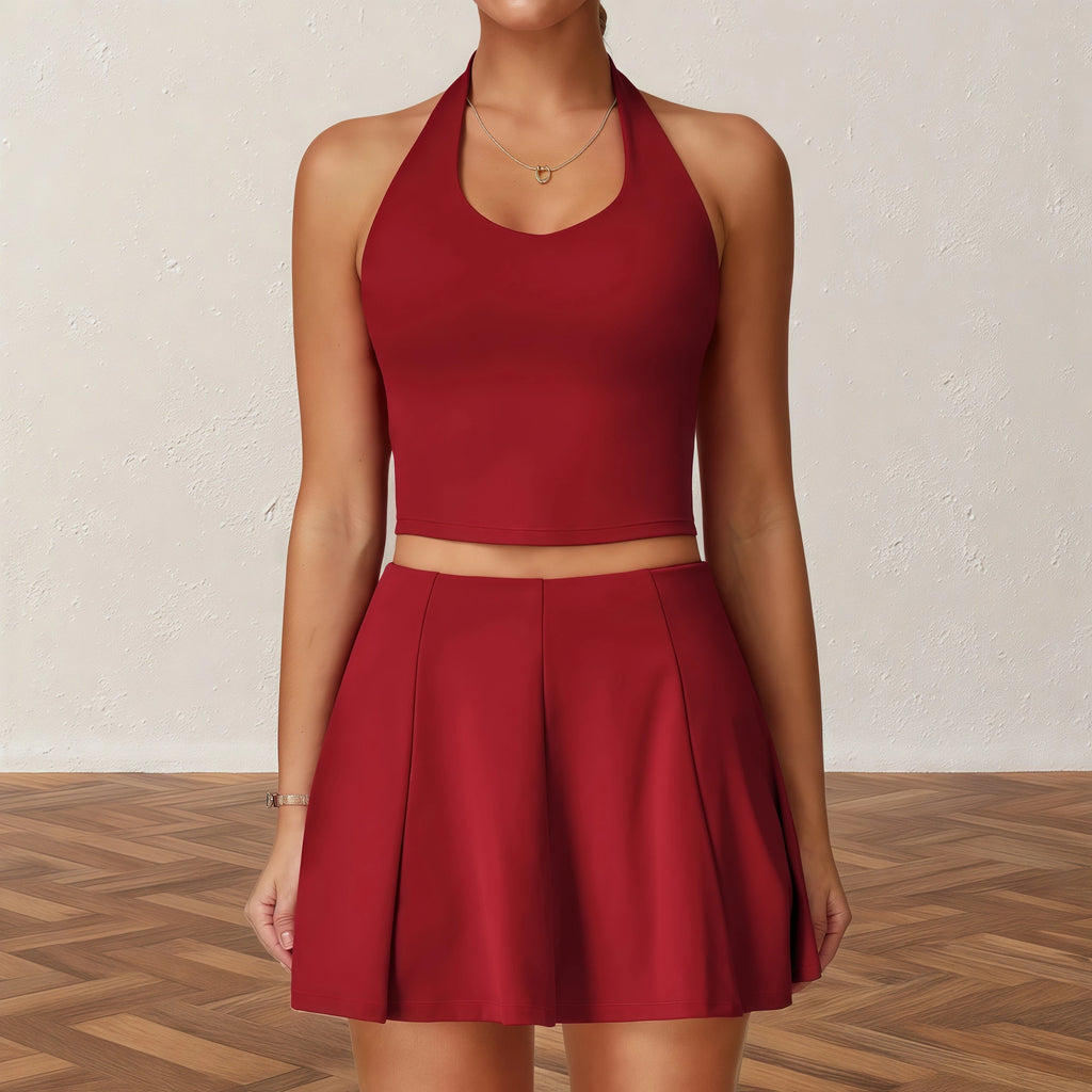 Women’s 2-Piece Tracksuit Yoga Set with Tennis Skirt, Short Sports Suit Gym Outfit, Fitness Golf Dress Activewear Workout Clothe - GilloServ