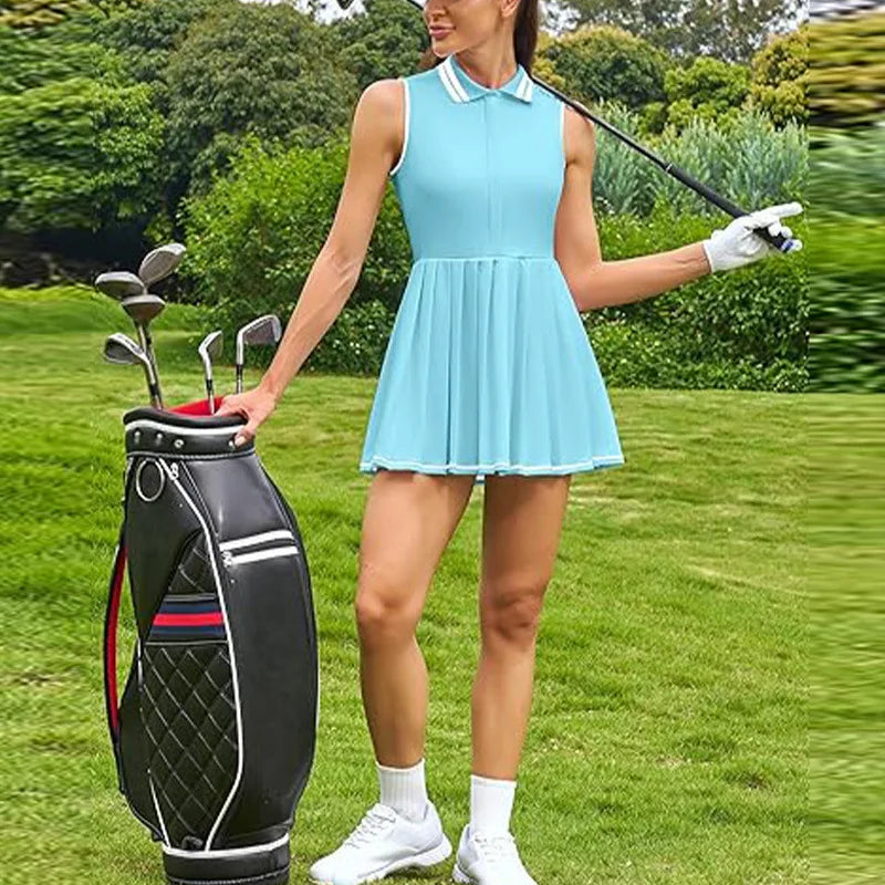 Summer Golf Wear 2025 Women Pleated Dress White Black Red Blue Tennis Sport Outfit Badminton Workout Clothes Casual Business - GilloServ