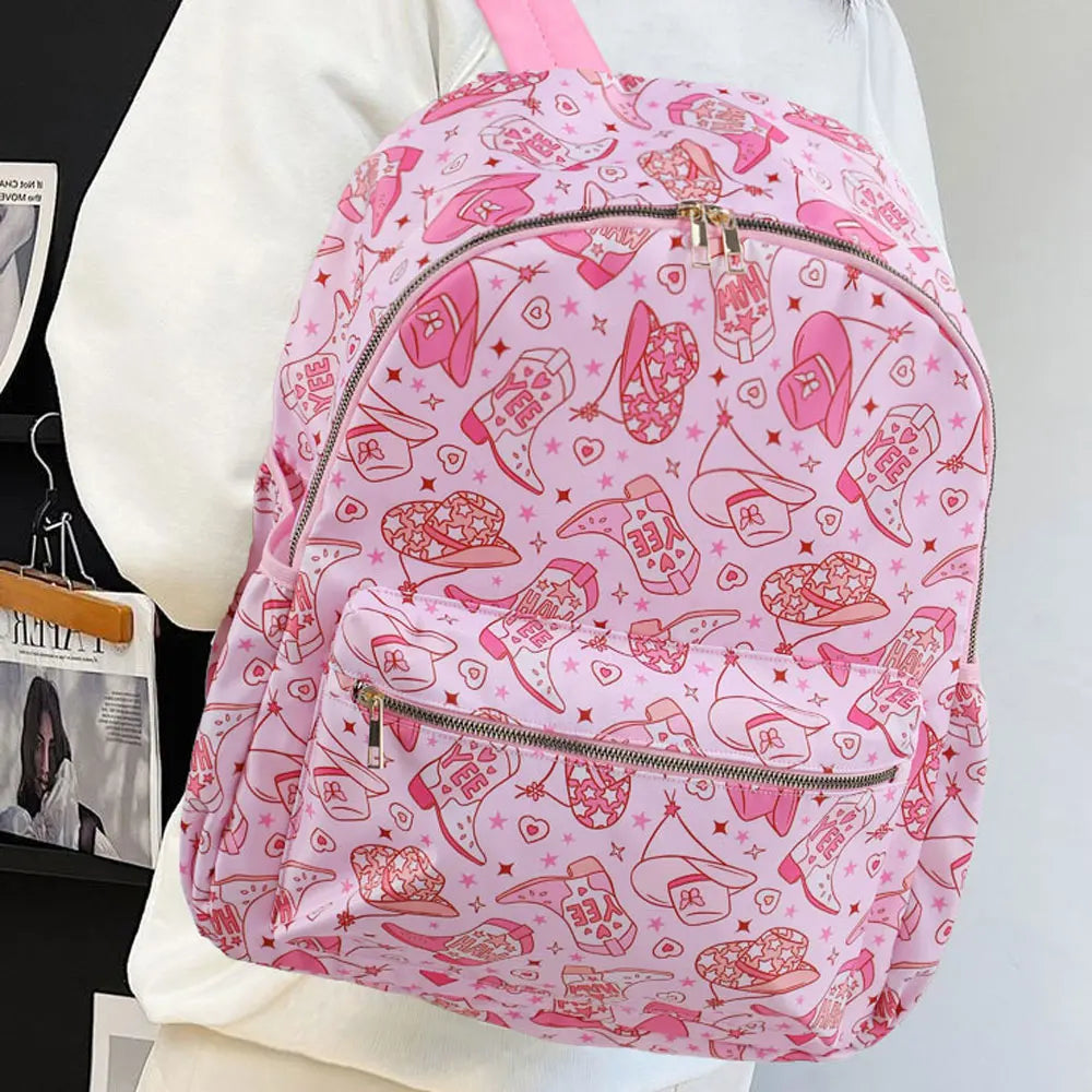 Pink West Cowboy Nylon Backpack For Girls Large Capacity Students Book Bag Waterproof School Bag For Women Back To School - GilloServ