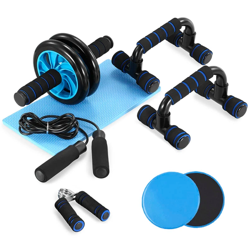 5-In-1 AB Wheel Roller Kit with Push-Up Bar//Jump Rope//Hand Gripper and Knee Pad Abdominal Core Carver Fitness Workout - GilloServ