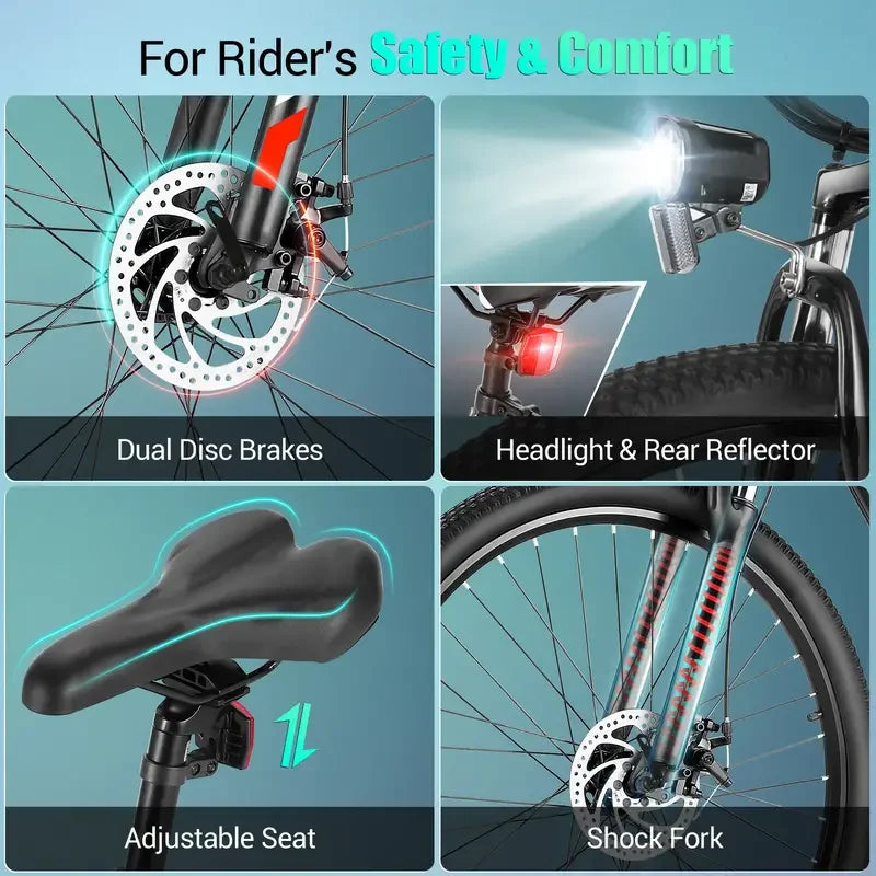 26" Electric Motorcycles Mountain Bike for Adults, 500W Motor 36V 48V Battery Electric Bicycle - GilloServ