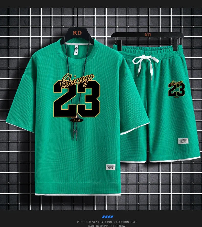 High Quality Men's Comfortable  //Summer  Fashion Print Sports Suit Fitness Jogging Daily Casual Wear Beach Shorts Set - GilloServ