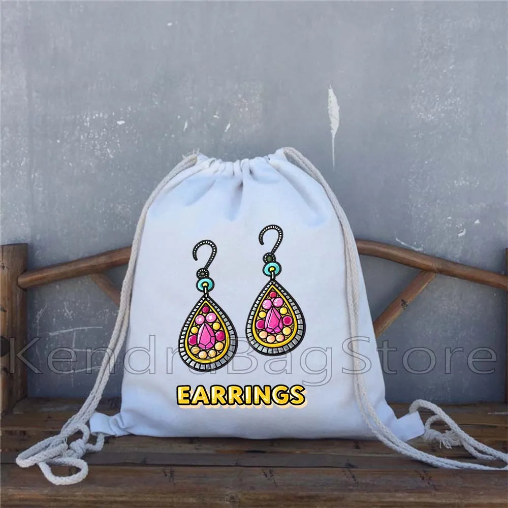Cute Earrings Print Travel Canvas Drawstring Bags - GilloServ