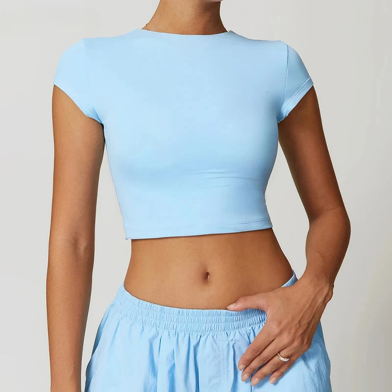 Yoga T-shirt Women Casual Sports Slim Fit Gym Top Short Sleeve Quick-Dry - GilloServ