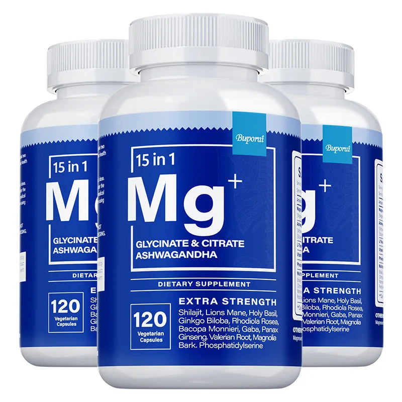 Magnesium + Ashwagandha Supplement - with Magnesium Citrate, Reduce Stress,Promote Adrenal Health, for Sleep,Heart & Bone Health - GilloServ