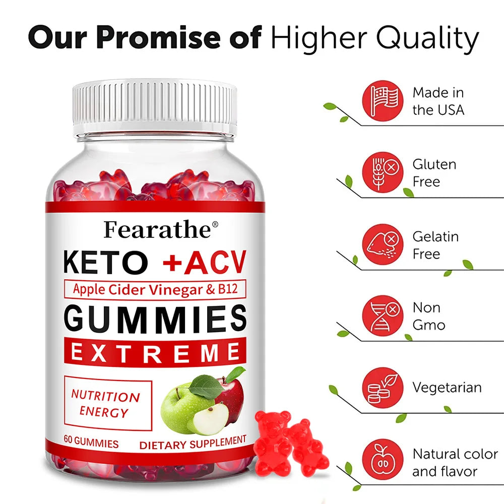 Fearathe Slimming Keto Apple Cider Vinegar Gummies Supplement Weight Loss, Reduces Anxiety & Stress Boost Immune System - GilloServ