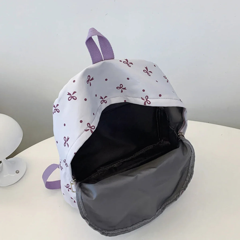 For Women Campus Life Back To School Backpack Playful Bow Print Bookbag Quilted Comfort Multi Pocket Organization System - GilloServ