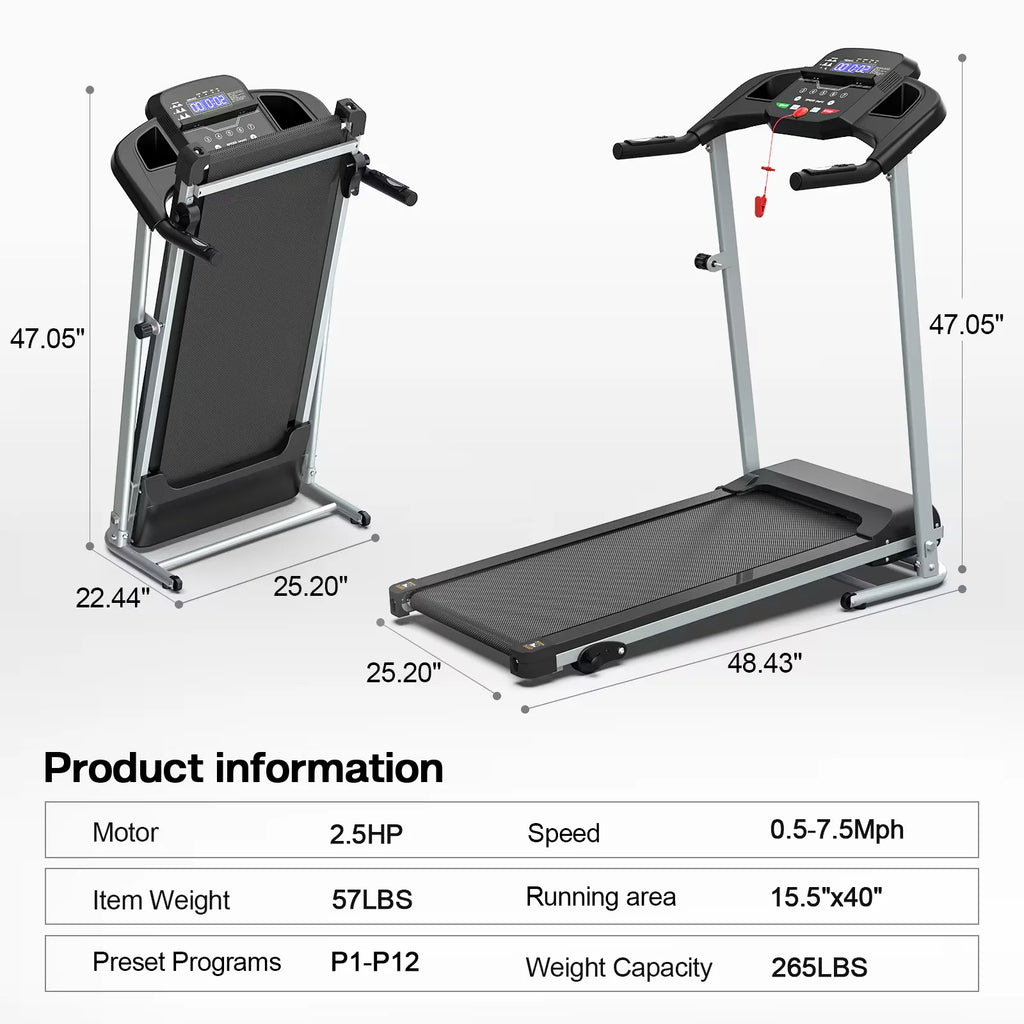 Home Folding Treadmill Portable Electric Fitness Equipment Pulse Sensor Curve Design Maximum 120kg - GilloServ