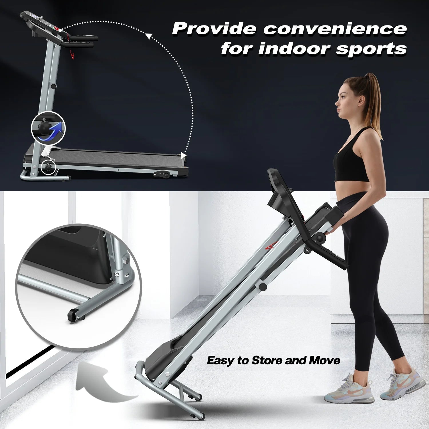 Home Folding Treadmill Portable Electric Fitness Equipment Pulse Sensor Curve Design Maximum 120kg - GilloServ