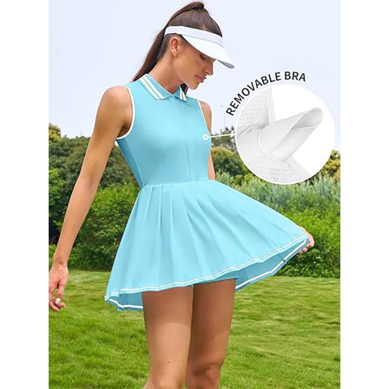 Summer Golf Wear 2025 Women Pleated Dress White Black Red Blue Tennis Sport Outfit Badminton Workout Clothes Casual Business - GilloServ