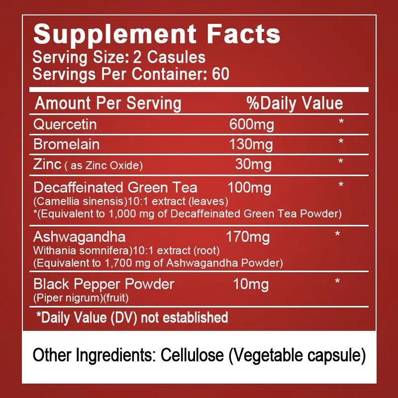 Quercetin Capsules Supplement Quercetin with Bromelain Capsule- Non-GMO - Gluten Free - Supports Overall Health & Well Being - GilloServ