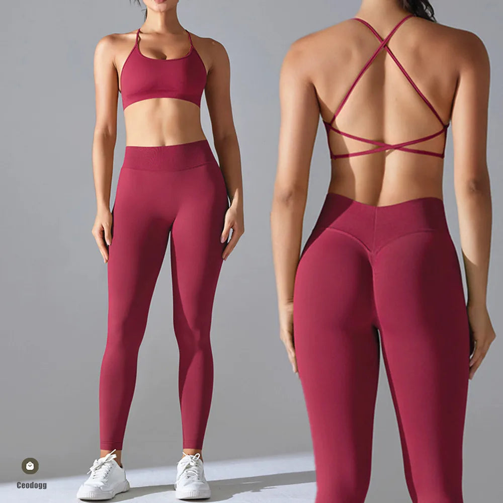 2PCS Women Scrunch Tracksuit Fitness Seamless Yoga Set Sportswear - GilloServ