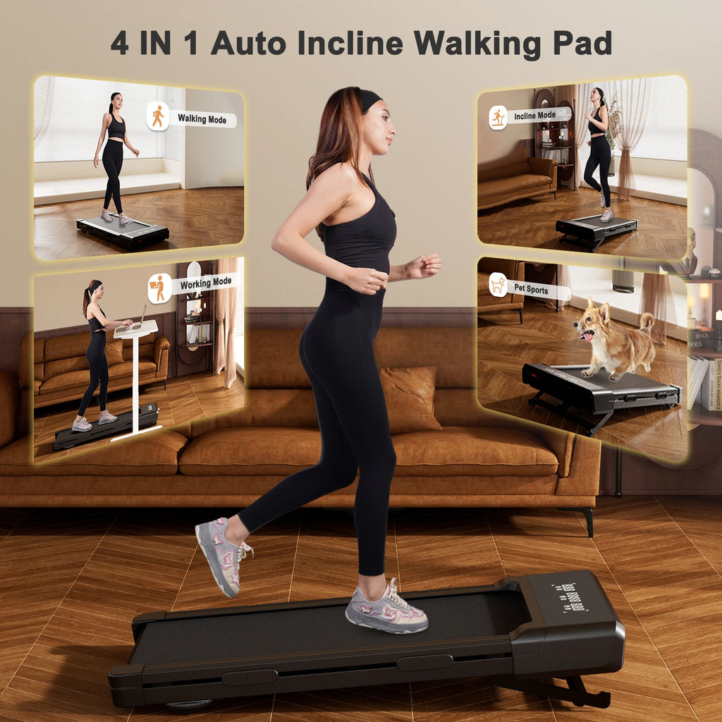 3.0HP Raceable Walking Pad Under Desk Treadmill with 9% Incline Adjustable Speed 1-6KM/H LCD Screen Display 136KG Load For Home - GilloServ