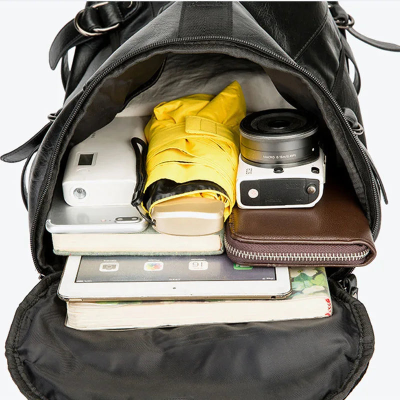 Men Leather Bucket Backpack Multifunctional Travel Bag Large Capacity - GilloServ