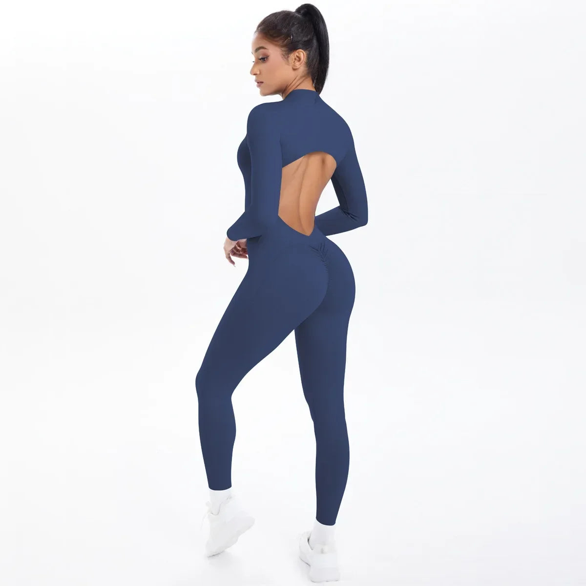 Women's Yoga Bodysuit Half Zip Front Open Back Butt Lift - GilloServ