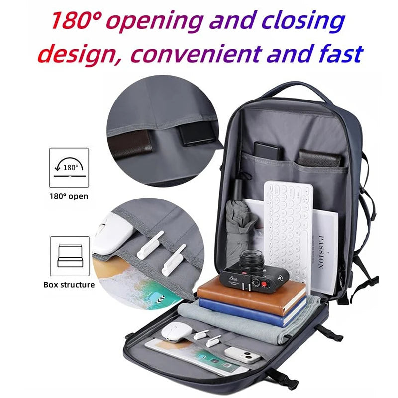 180 Degree Open Laptop Backpack with USB Charging Port Waterproof Business Travel Bag - GilloServ