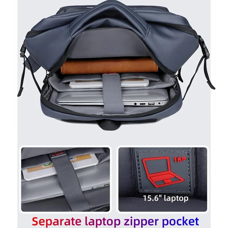 180 Degree Open Laptop Backpack with USB Charging Port Waterproof Business Travel Bag - GilloServ