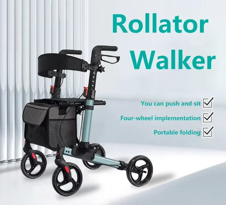 Aluminium Foldable Rollator Walker for Adults Mobility Adult Elderly Rehabilitation Device Frame - GilloServ