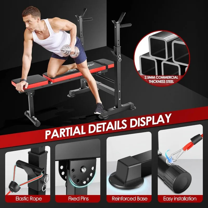 OPPSDECOR 660lbs 6 in 1 Weight Bench Set with Squat Rack Adjustable Workout Bench with Leg Developer Preacher Curl Rack Fitness - GilloServ