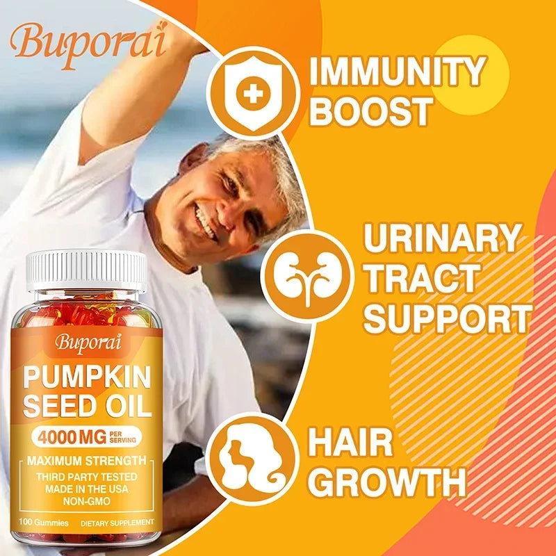 Pumpkin Seed Oil Gummies - Supports Prostate Health and Hair Growth, Enhances Brain Function, Relieves Fatigue - GilloServ