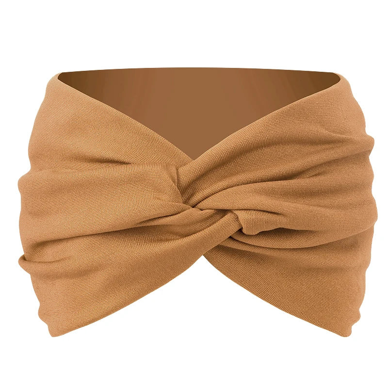 Women Solid Color Super Wide Headband Twisted Criss Cross Elastic Hairband Yoga Running Sports Non Slip Sweat Hair Accessories - GilloServ