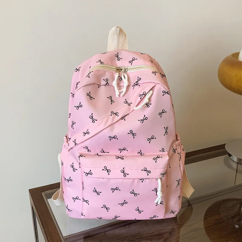 Laptop Backpack Fashionable Cute Backpack Bow Print Bookbag with Laptop Protection Adjustable Straps for Back To School Season - GilloServ