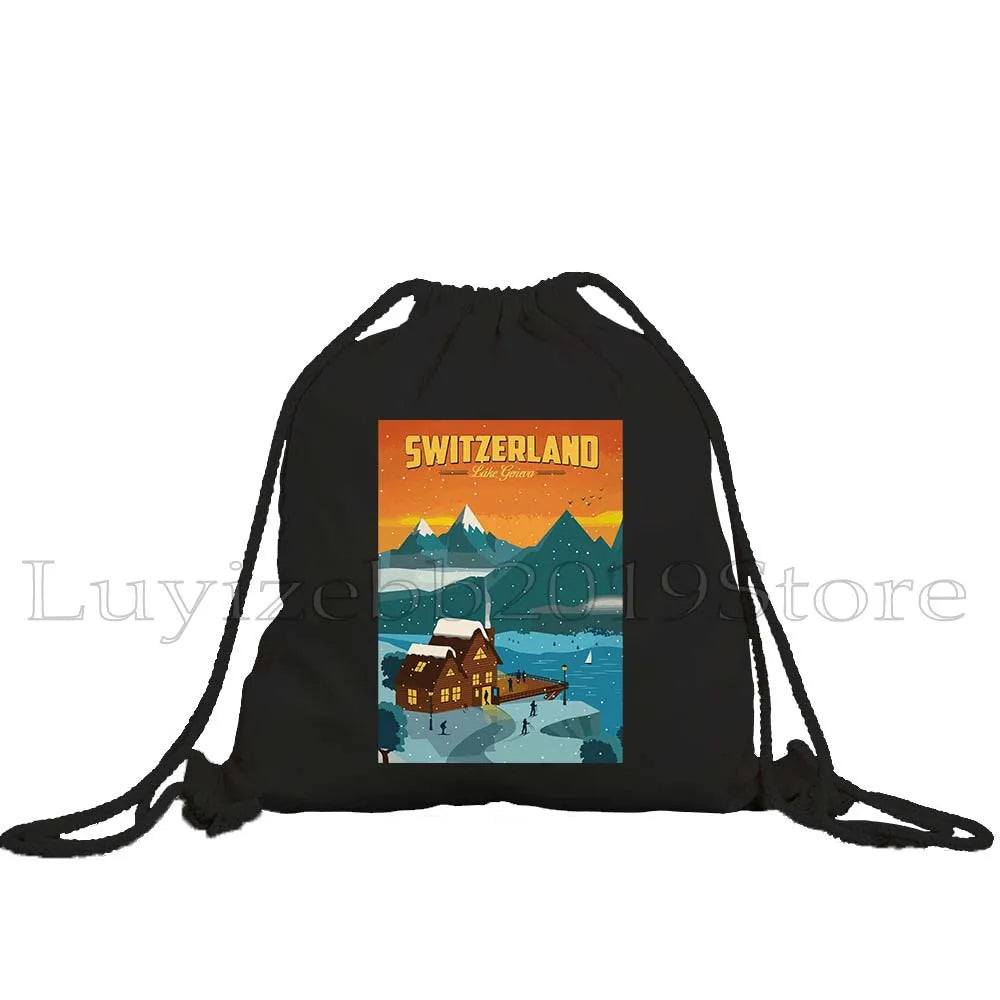 Zurich Switzerland Map Flag Swiss Girl Drawstring Bag - GilloServ