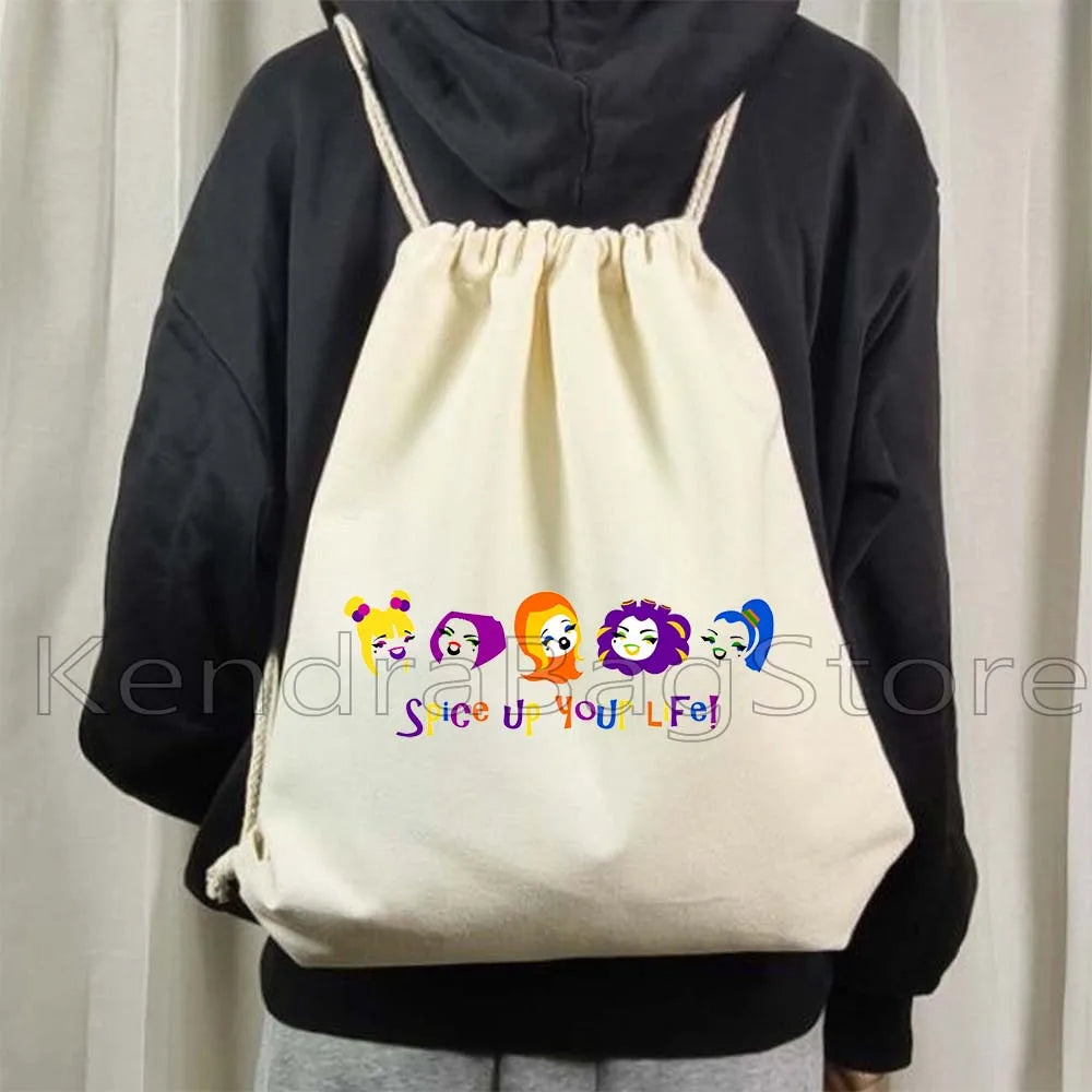 Fashion Spice Girls Print Canvas Drawstring Bags Soccer Backpack Gym - GilloServ