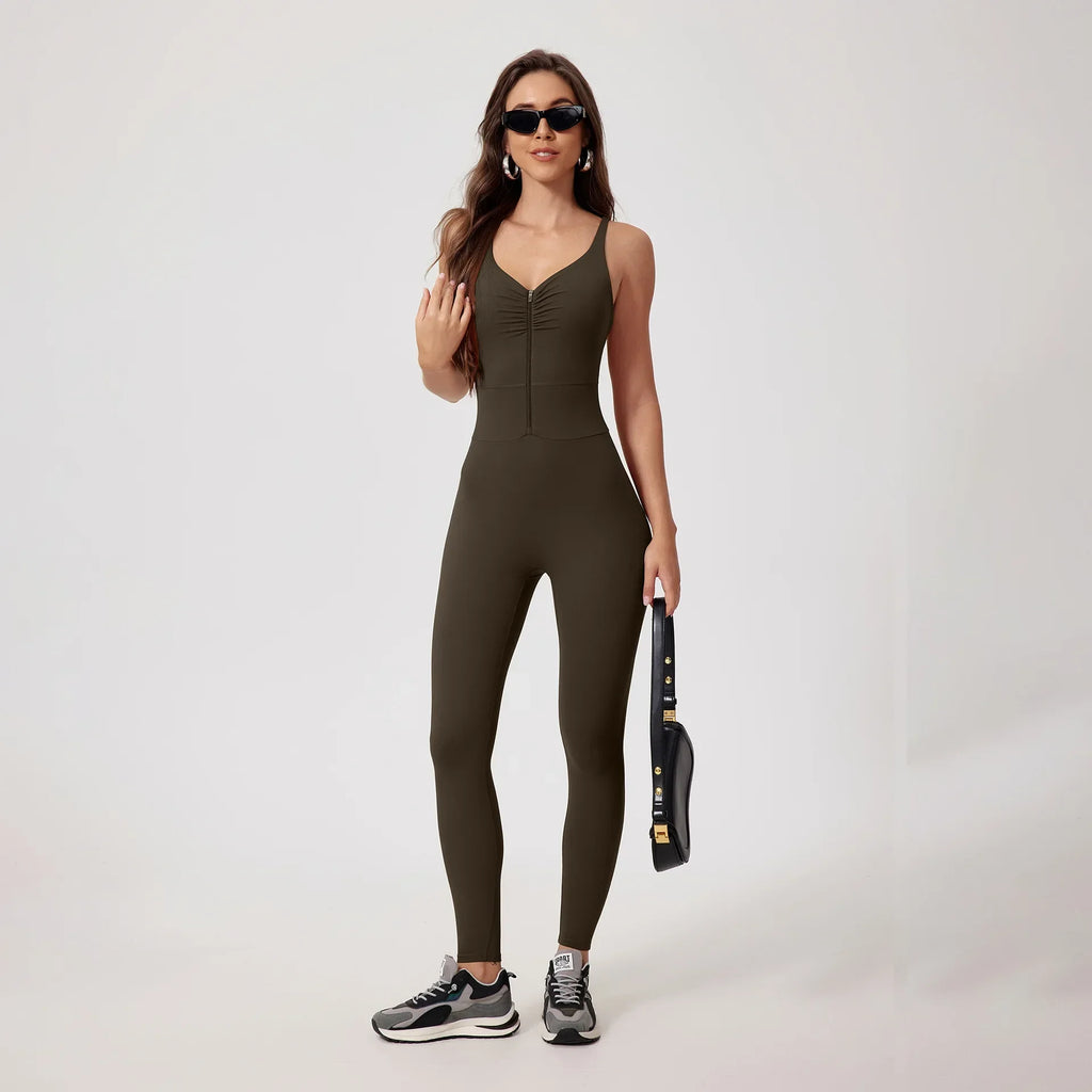 Seamless Yoga Jumpsuits Sports Fitness Hip-lifting Skinny Backless Zipper Winter Workout Gym Leggings Sportswear for Women - GilloServ