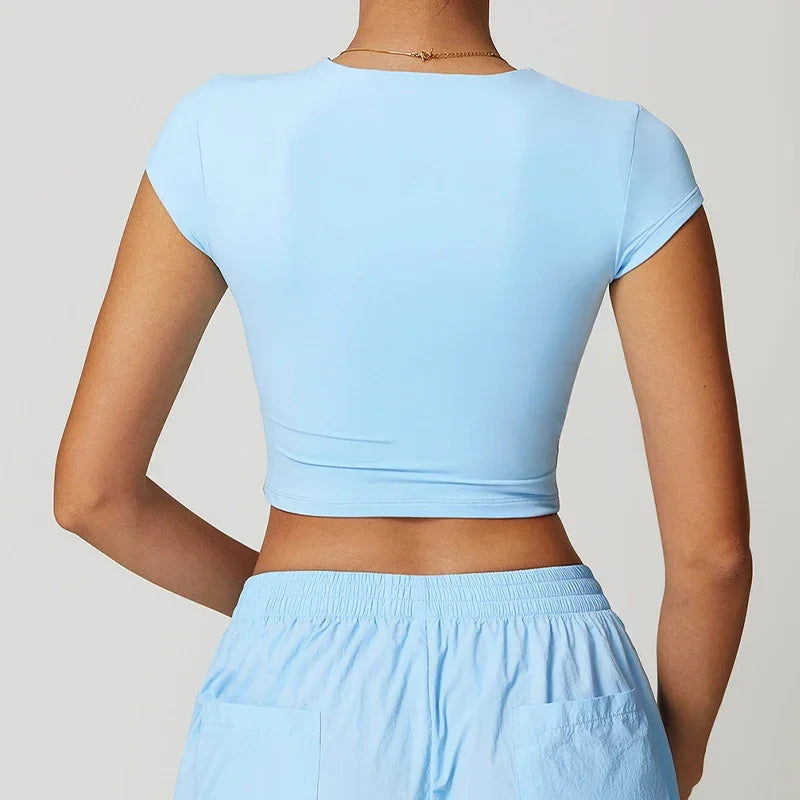 Yoga T-shirt Women Casual Sports Slim Fit Gym Top Short Sleeve Quick-Dry - GilloServ