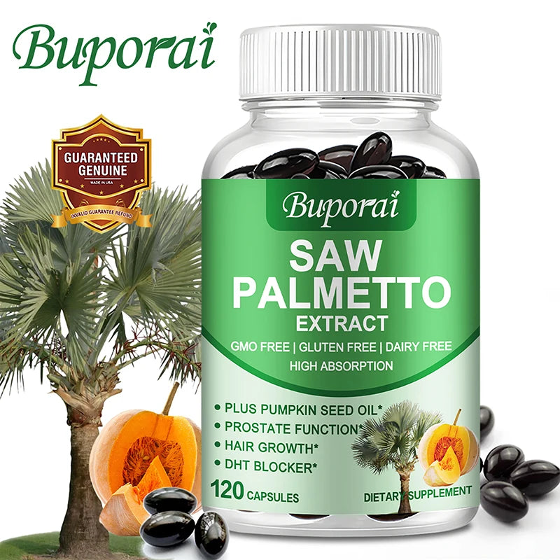 Saw Palmetto Capsules - with Pumpkin Seed Oil - Promotes Prostate Health, Urinary Tract Support, Reduces Hair Loss - GilloServ