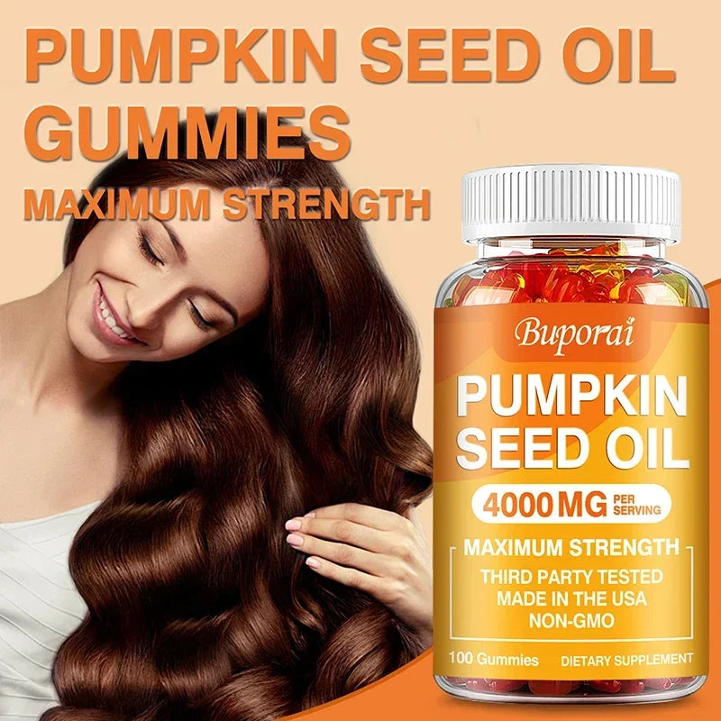Pumpkin Seed Oil Gummies - Supports Prostate Health and Hair Growth, Enhances Brain Function, Relieves Fatigue - GilloServ