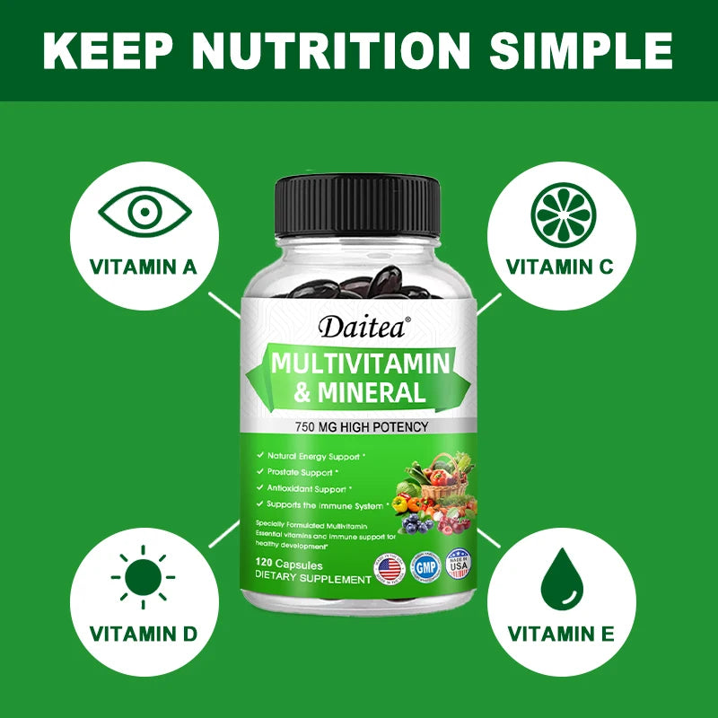 Multivitamin Capsules with Mineral Supplement To Provide Energy, Prostate, Skin and Eye Health Immune Support for Women and Men - GilloServ