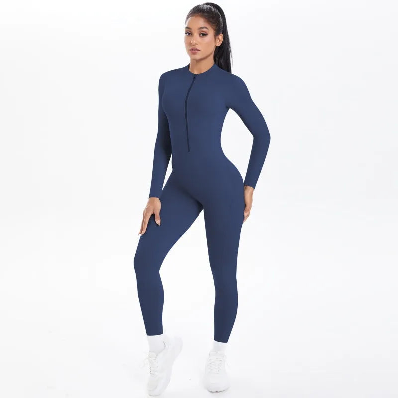 Women's Yoga Bodysuit Half Zip Front Open Back Butt Lift - GilloServ