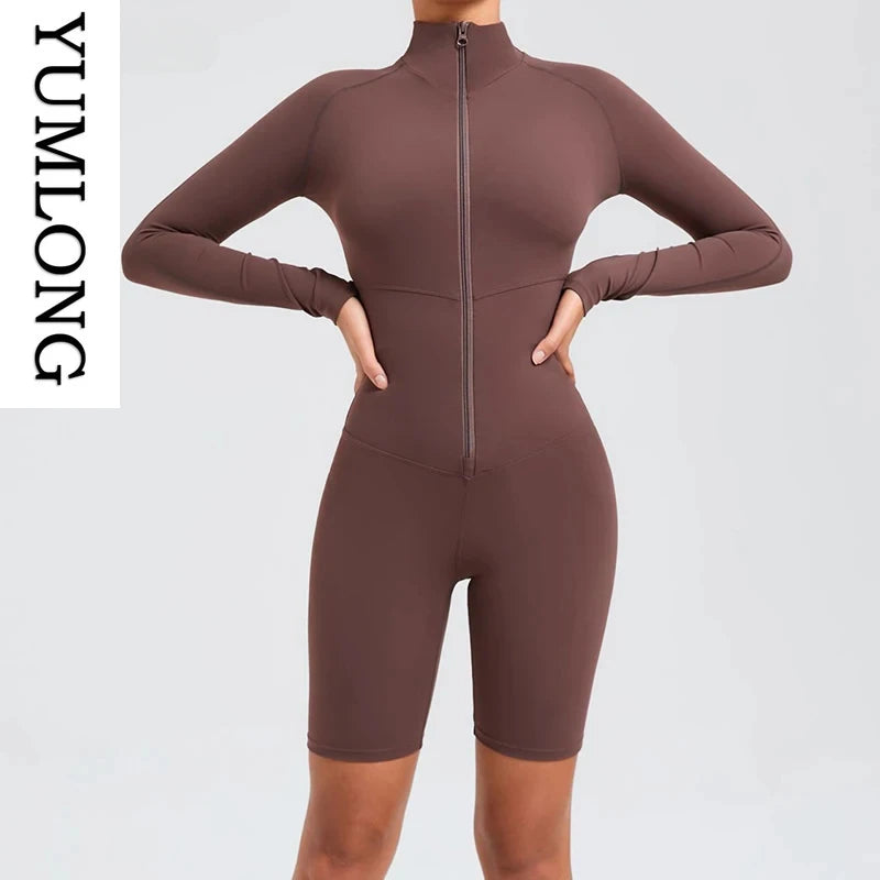 Women Zip-Up Yoga Bodysuit High Waist Athletic Unitard Workout - GilloServ