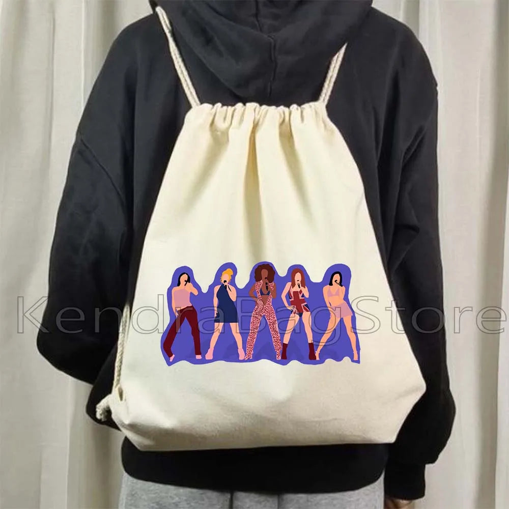 Fashion Spice Girls Print Canvas Drawstring Bags Soccer Backpack Gym - GilloServ