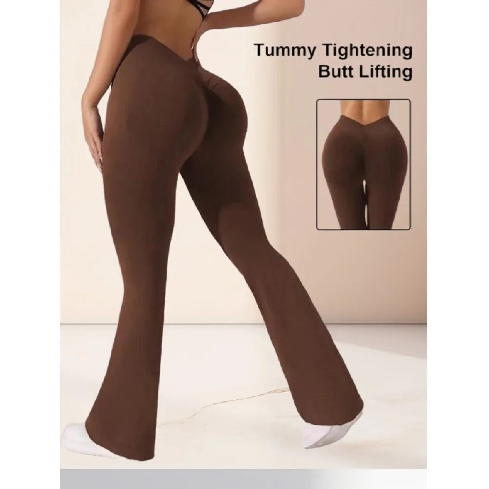 Flare Leggings V-shaped Hip Yoga Pants Women High Waist Wide Leg Pants - GilloServ