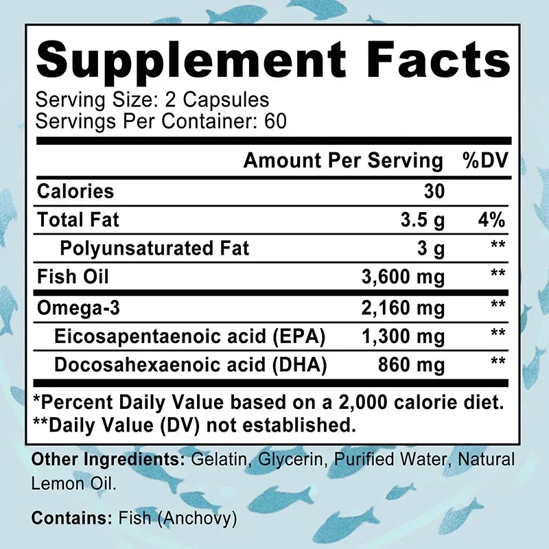 Omega 3 Fish Oil - Promotes Overall Health, Supports Energy, Relieve Fatigue, Improve Memory, Support Joints, Immune System - GilloServ