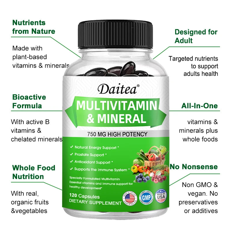 Multivitamin Capsules with Mineral Supplement To Provide Energy, Prostate, Skin and Eye Health Immune Support for Women and Men - GilloServ