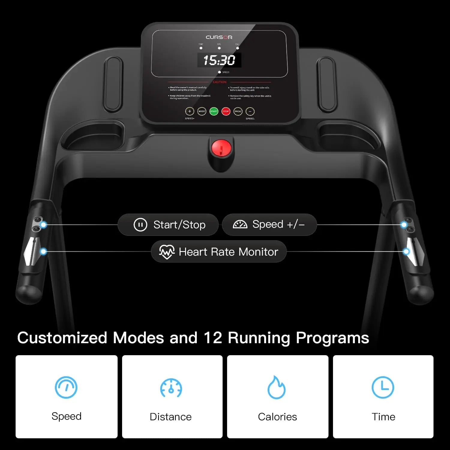 Home Folding Treadmill with Pulse Sensors, 2.5 HP Quiet Brushless, 7.5 MPH, 265 lbs Capacity - GilloServ