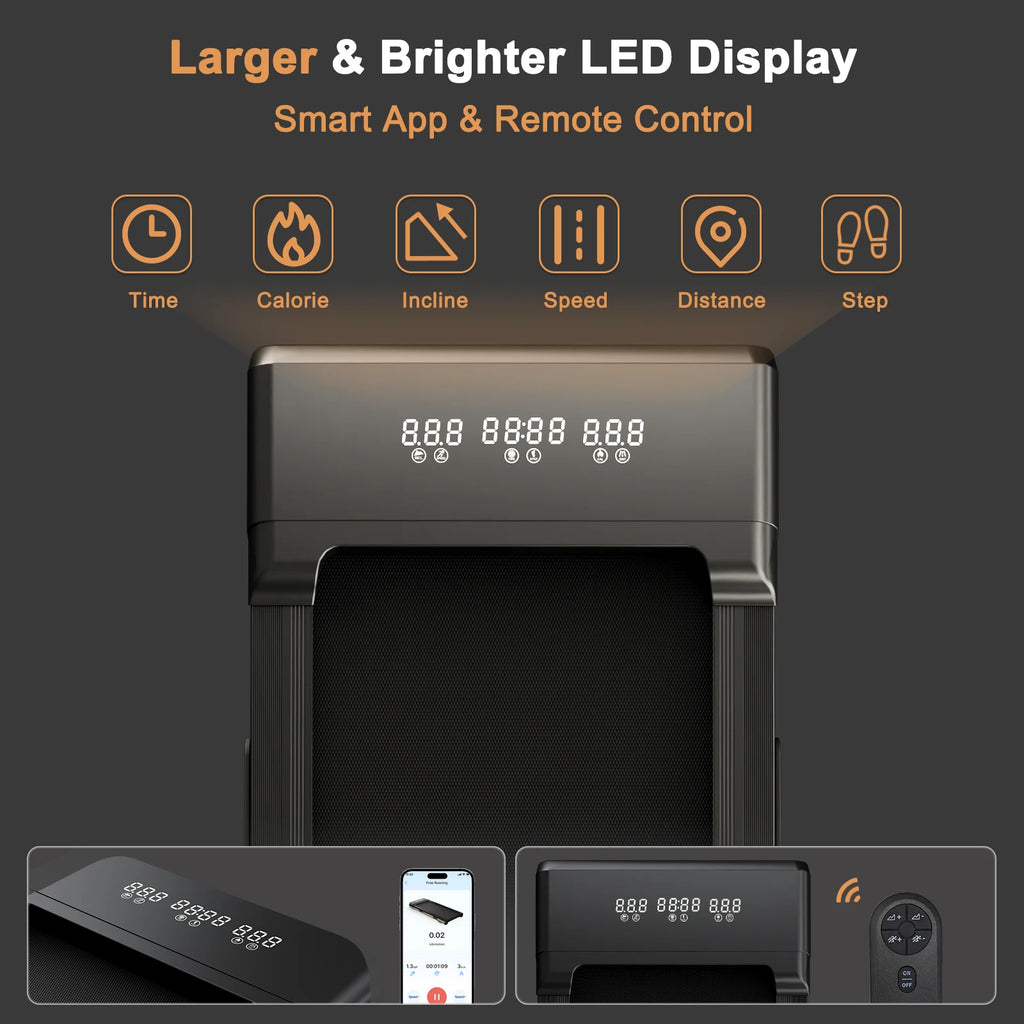 3.0HP Raceable Walking Pad Under Desk Treadmill with 9% Incline Adjustable Speed 1-6KM/H LCD Screen Display 136KG Load For Home - GilloServ