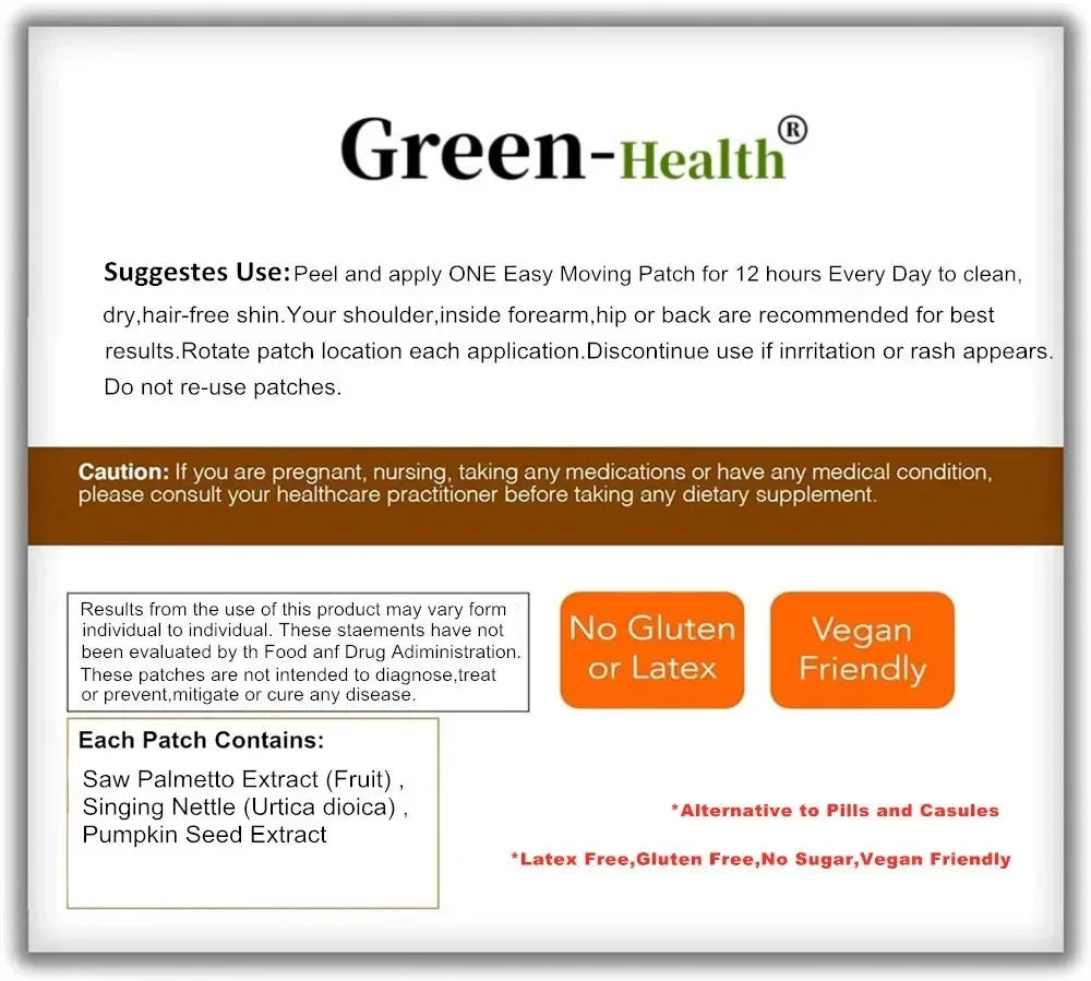 Saw PalmettoTransdermal Patches Stinging Nettle Pumpkin Seed Extract Urinary Health Prostate Support for Men's Health 30 Patches - GilloServ