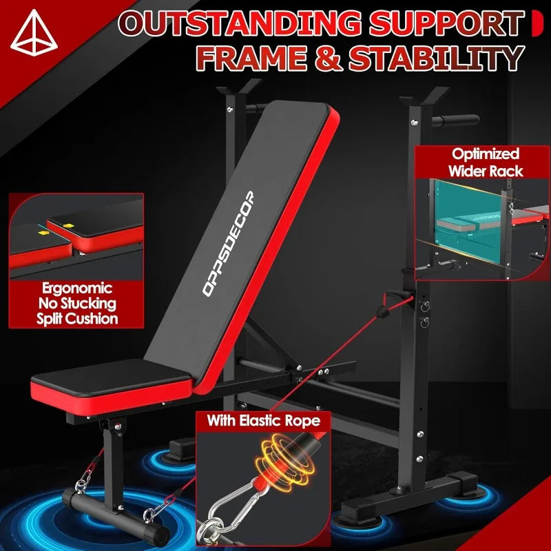 OPPSDECOR 660lbs 6 in 1 Weight Bench Set with Squat Rack Adjustable Workout Bench with Leg Developer Preacher Curl Rack Fitness - GilloServ